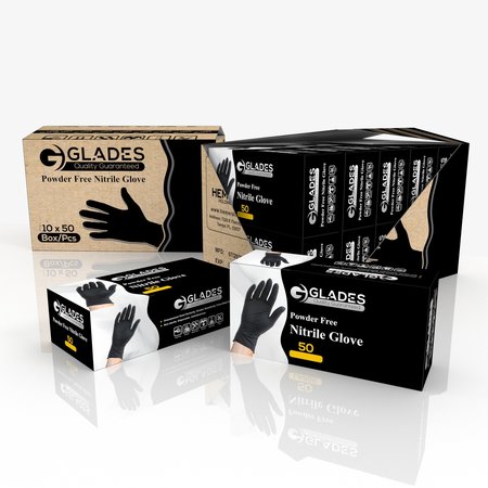 NITRILE GLOVES INDUSTRIAL GRADE DISPOSABLE LATEX FREE POWDER FREE BLACK 500 PCS 8IL|SIZE - GLADES M